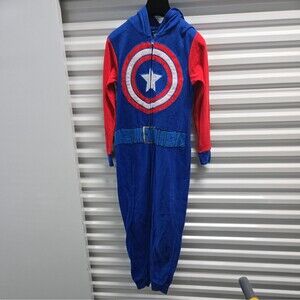 Women's Captain America Costume One Piece Hooded Pajamas Union Suit SZ Small